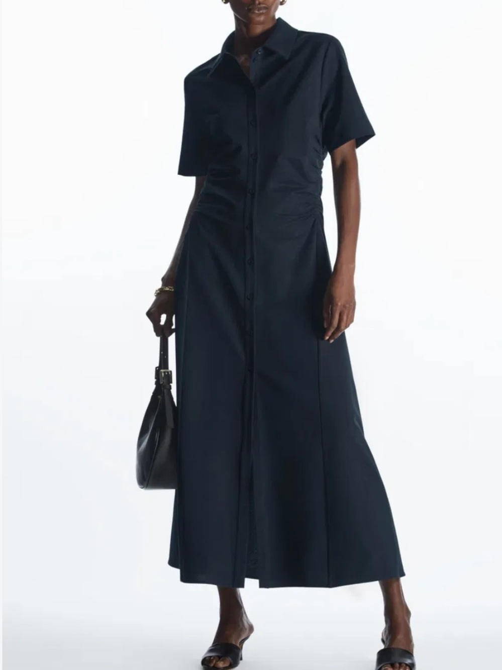 COS Navy Ruched-Side Shirt Maxi Dress